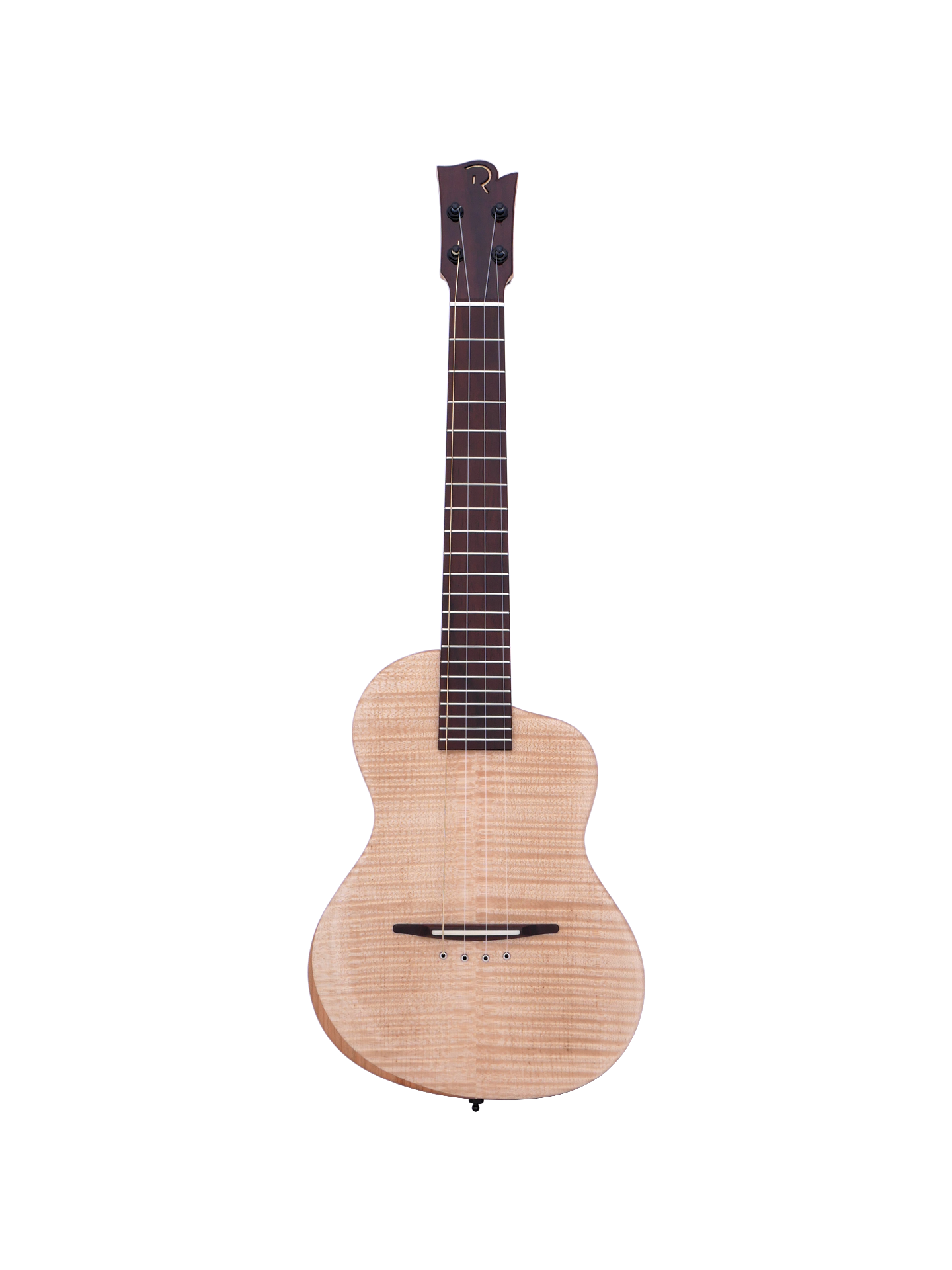 Eine elektrisch verstärkte Ukulele mit Fluorocarbon-/Nylonsaiten. Top und Hals aus Ahorn, Body aus Kirschbaum und Girffbrett aus Ebenholz